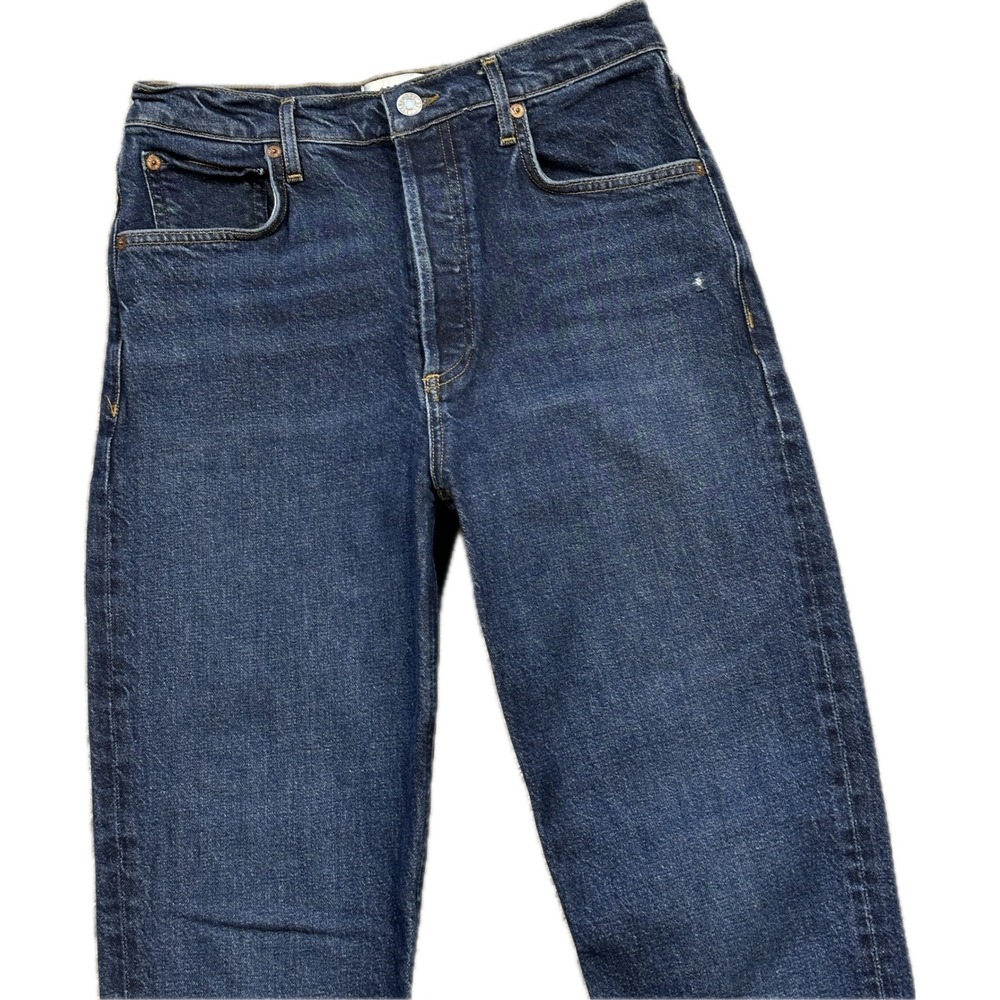 AGOLDE Riley Long High Rise Straight Jeans 27 Dark Blue Button Fly A9090B-1255 - Picture 2 of 11